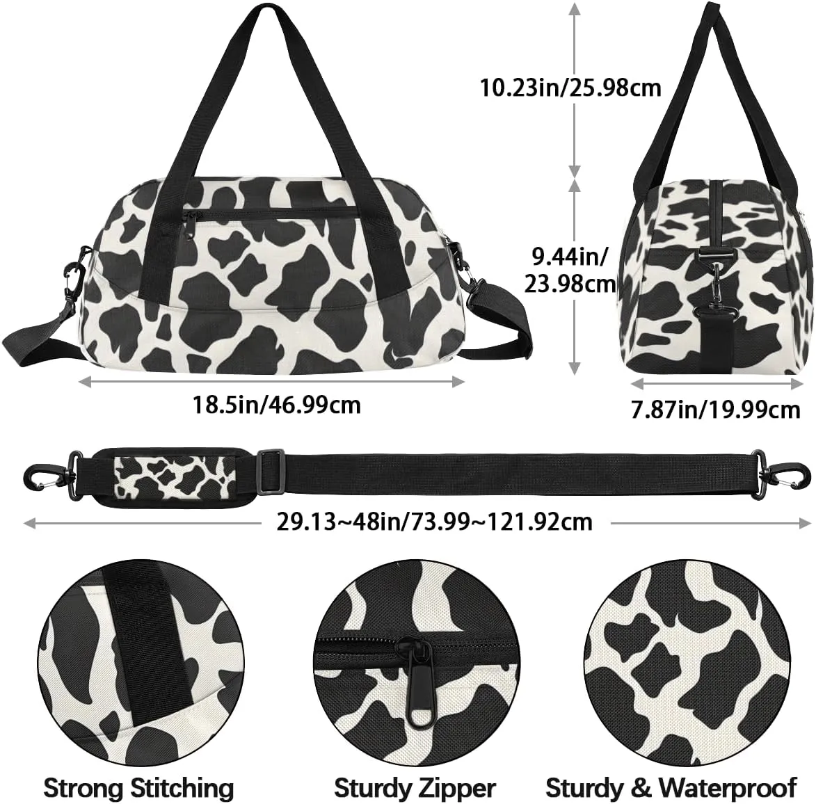 Cow Skin White Black Kids Duffle Bag Boys Girls Small Sport Dance Gym Bag for Overnight Travel Weekender Carry On