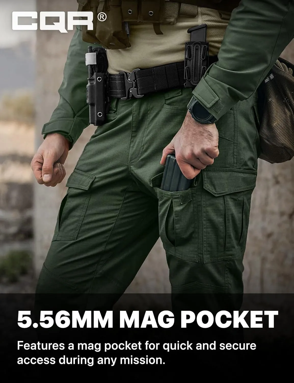 CQR Men's Flex Ripstop Tactical Pants, Water Resistant Stretch Cargo Pants, Lightweight EDC Hiking Work Pants
