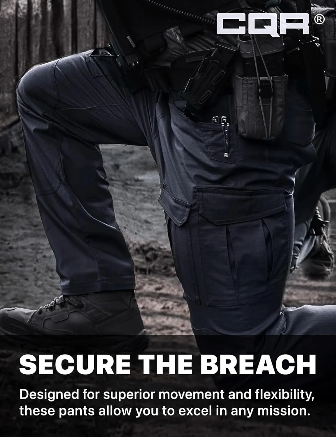 CQR Men's Flex Ripstop Tactical Pants, Water Resistant Stretch Cargo Pants, Lightweight EDC Hiking Work Pants