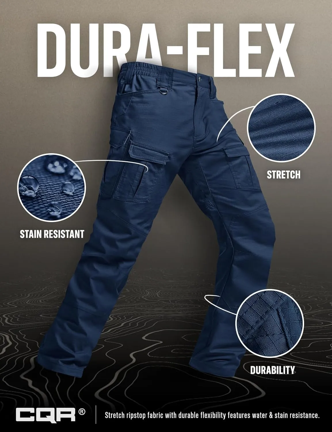 CQR Men's Flex Ripstop Tactical Pants, Water Resistant Stretch Cargo Pants, Lightweight EDC Hiking Work Pants