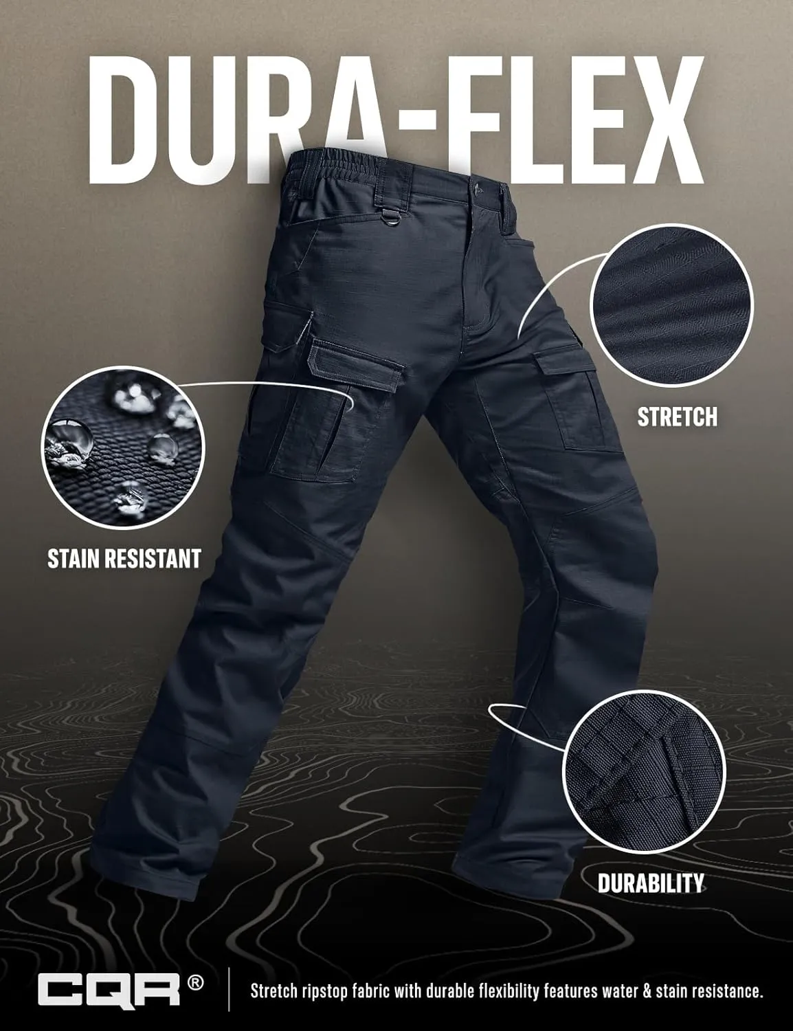 CQR Men's Flex Ripstop Tactical Pants, Water Resistant Stretch Cargo Pants, Lightweight EDC Hiking Work Pants