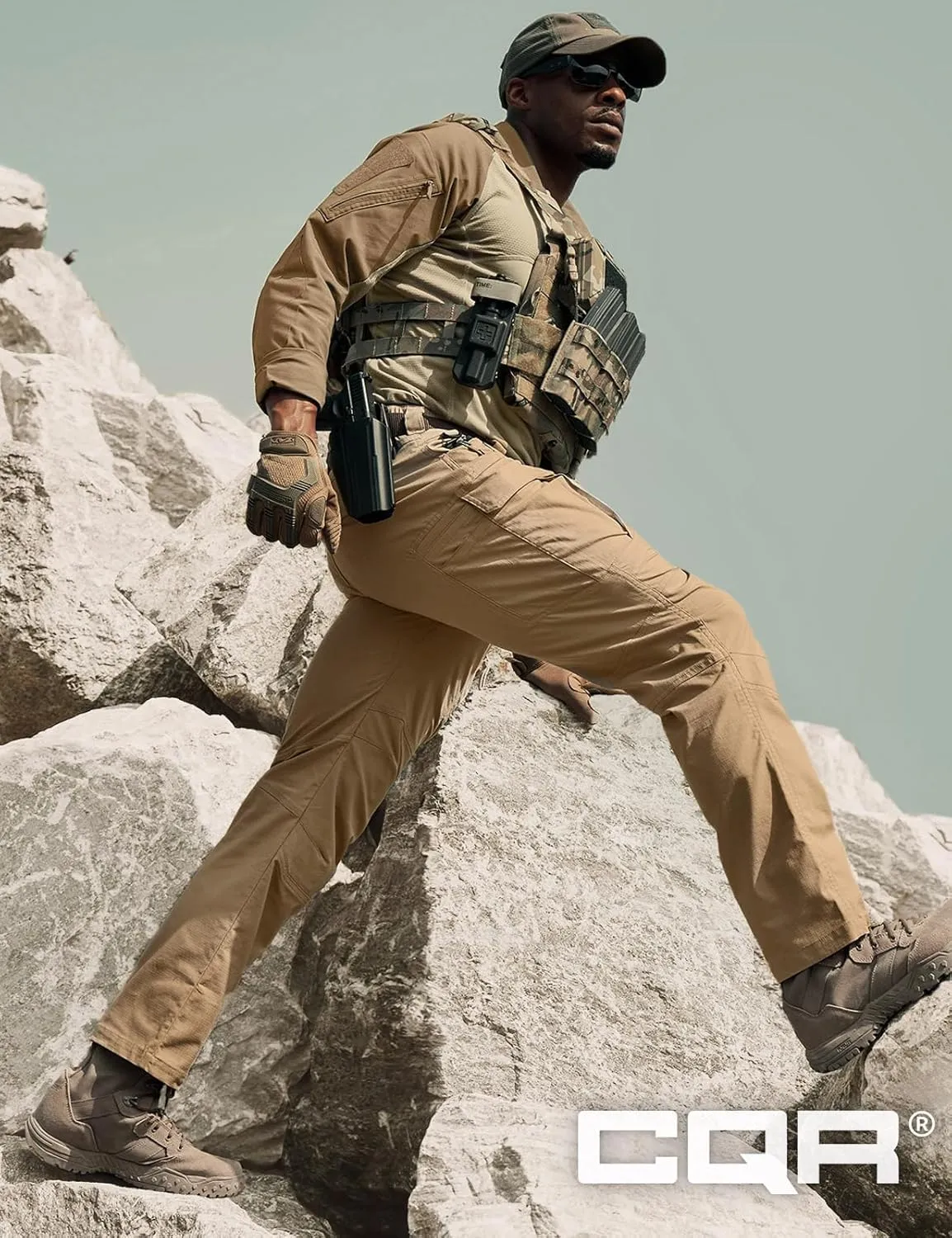 CQR Men's Flex Stretch Tactical Pants, Water Resistant Ripstop Cargo Pants, Lightweight EDC Outdoor Work Hiking Pants