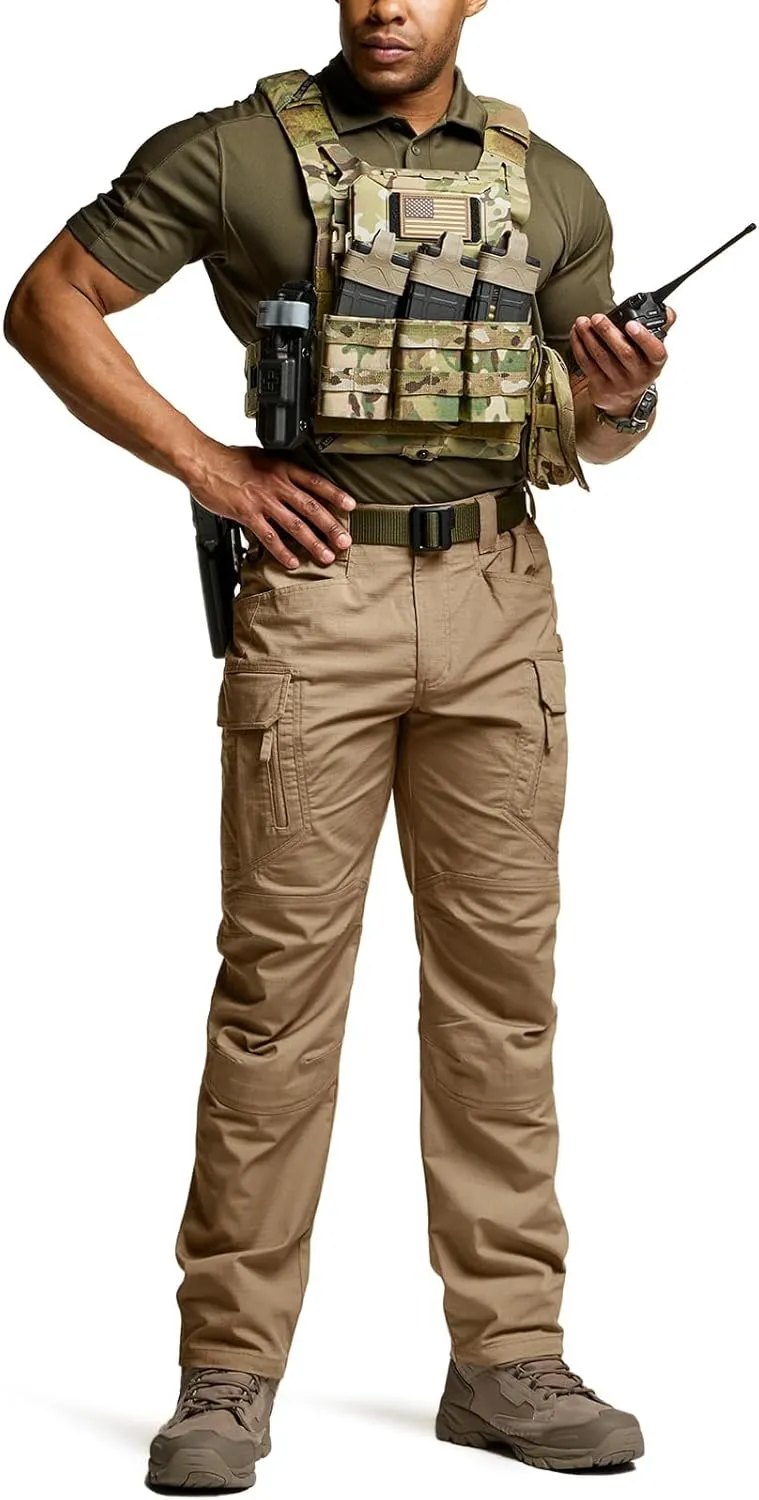 CQR Men's Flex Stretch Tactical Pants, Water Resistant Ripstop Cargo Pants, Lightweight EDC Outdoor Work Hiking Pants