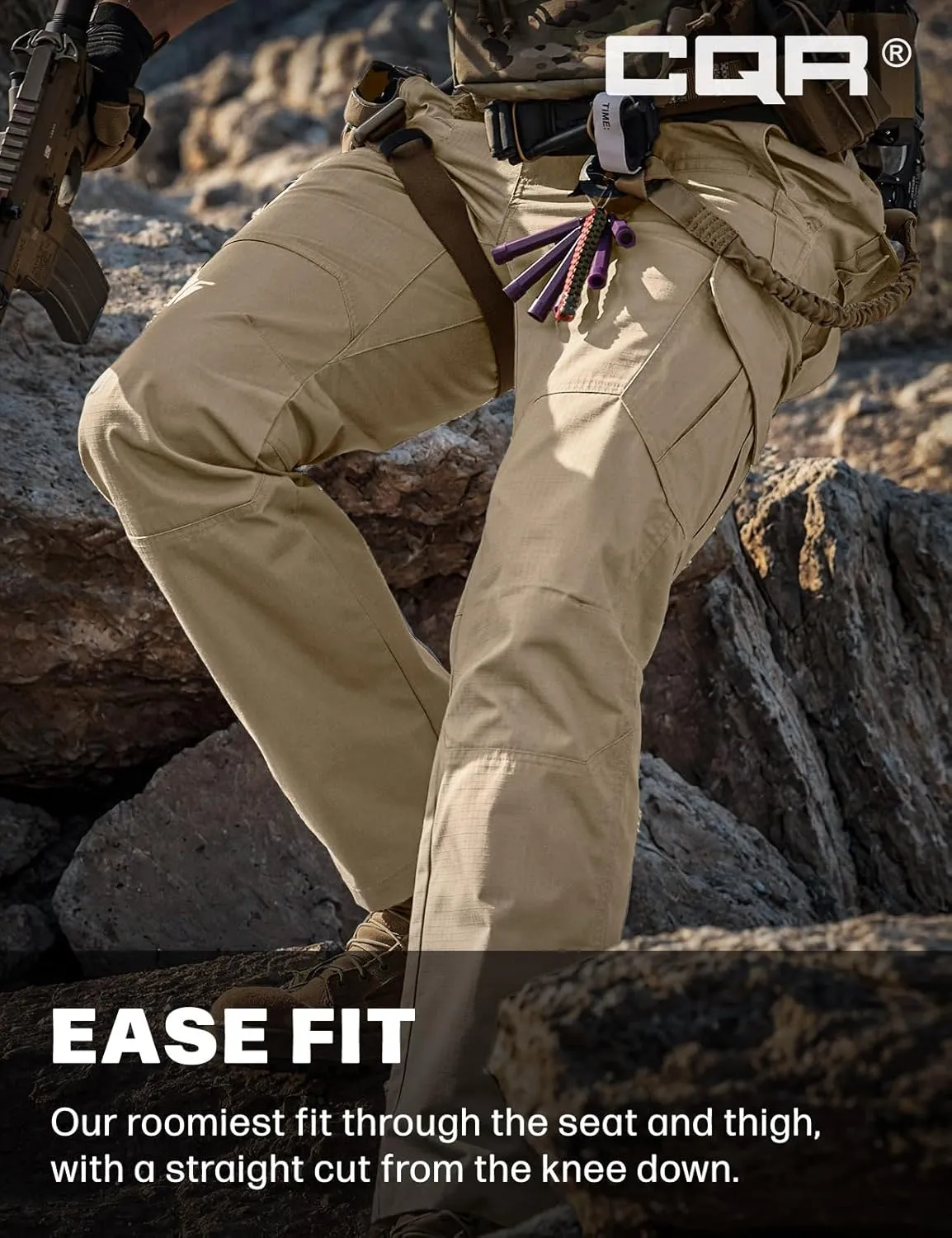 CQR Men's Tactical Pants, Water Resistant Ripstop Cargo Pants, Lightweight EDC Work Hiking Pants, Outdoor Apparel