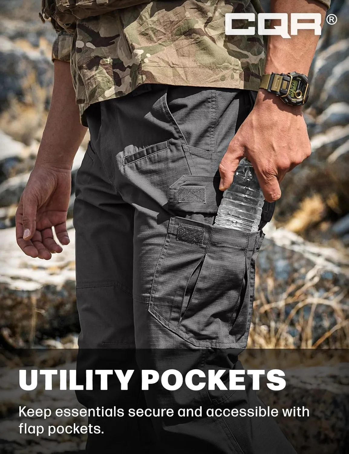 CQR Men's Tactical Pants, Water Resistant Ripstop Cargo Pants, Lightweight EDC Work Hiking Pants, Outdoor Apparel