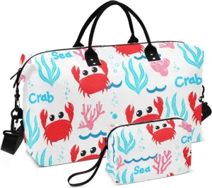 Crab Seaweed Bubble Sports Gym Bag for Women Men Travel Duffel Bag Weekend Overnight Carry on Bag with Toiletry Bag Workout Dance Bag for Swimming Yoga Workout Plane Hospital