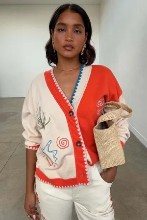 Cream and Red Sol De Palma Calle Cardigan