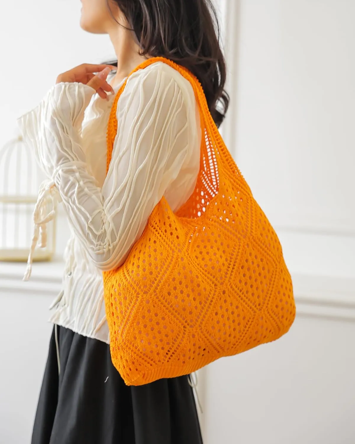 Crochet Mesh Beach Tote Shoulder Handbags Hobo Summer Aesthetic Women's Bag