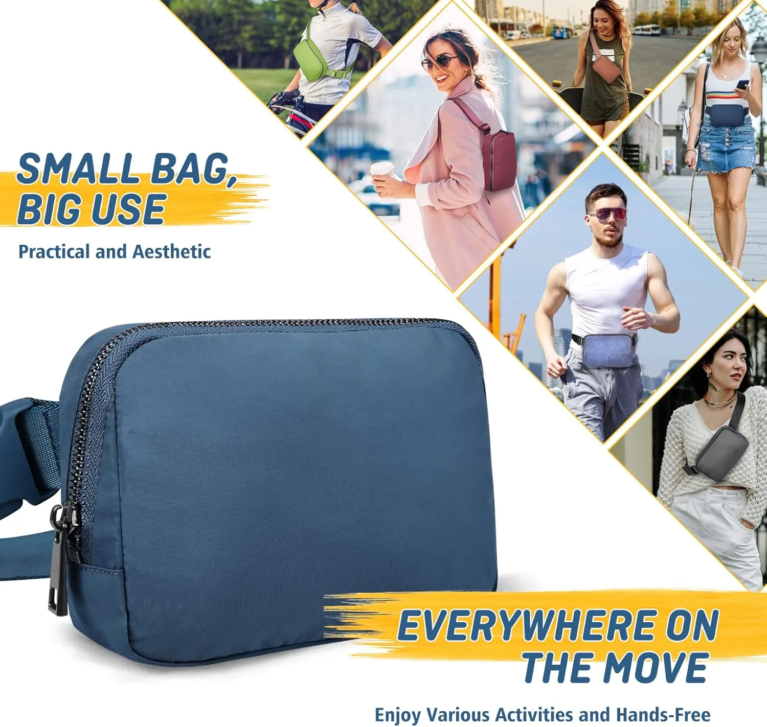 Crossbody Fanny Pack for Women Men:Small Runners Belt Bag with Adjustable Strap - Water Resistant Fashion Bum Bag, Mini Waist Bag for Running Travel Hiking Carrying All Phones,By ZOMAKE