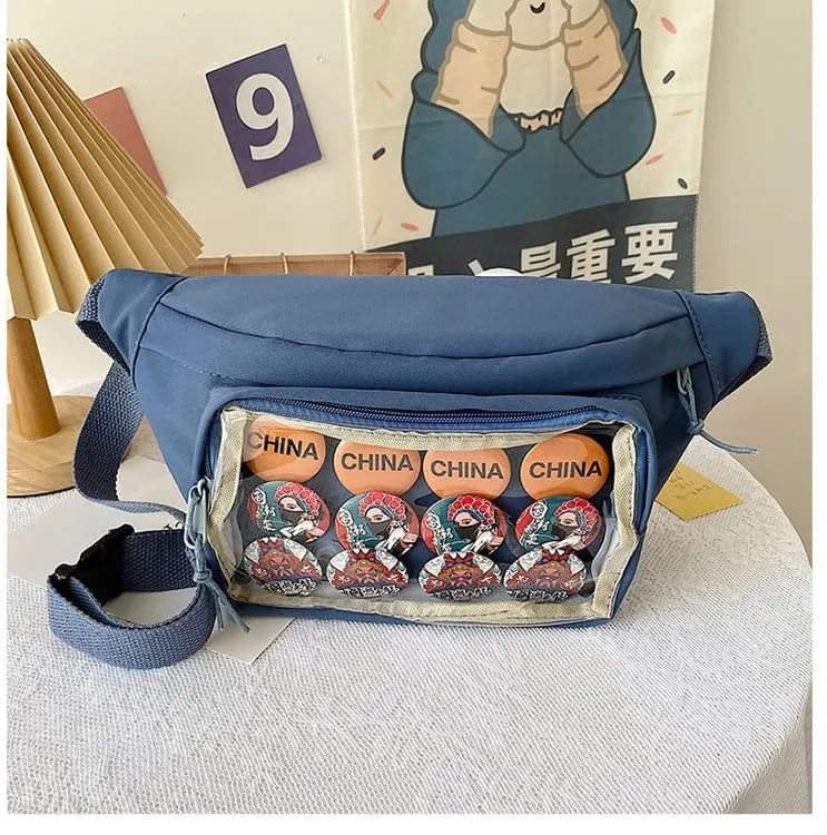 Crossbody Fanny Packs for Women, Ita Bag Sling Bags with Clear Window, Lolita Pocket Chest Purses (Blue)