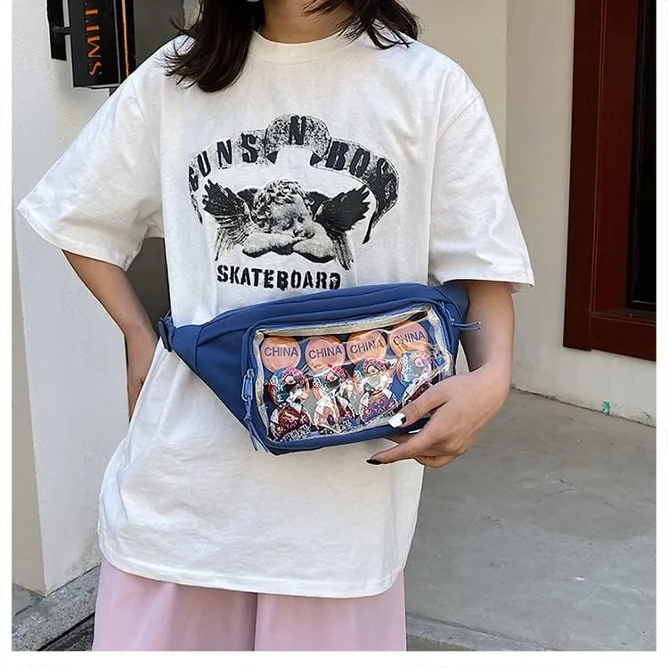 Crossbody Fanny Packs for Women, Ita Bag Sling Bags with Clear Window, Lolita Pocket Chest Purses (Blue)