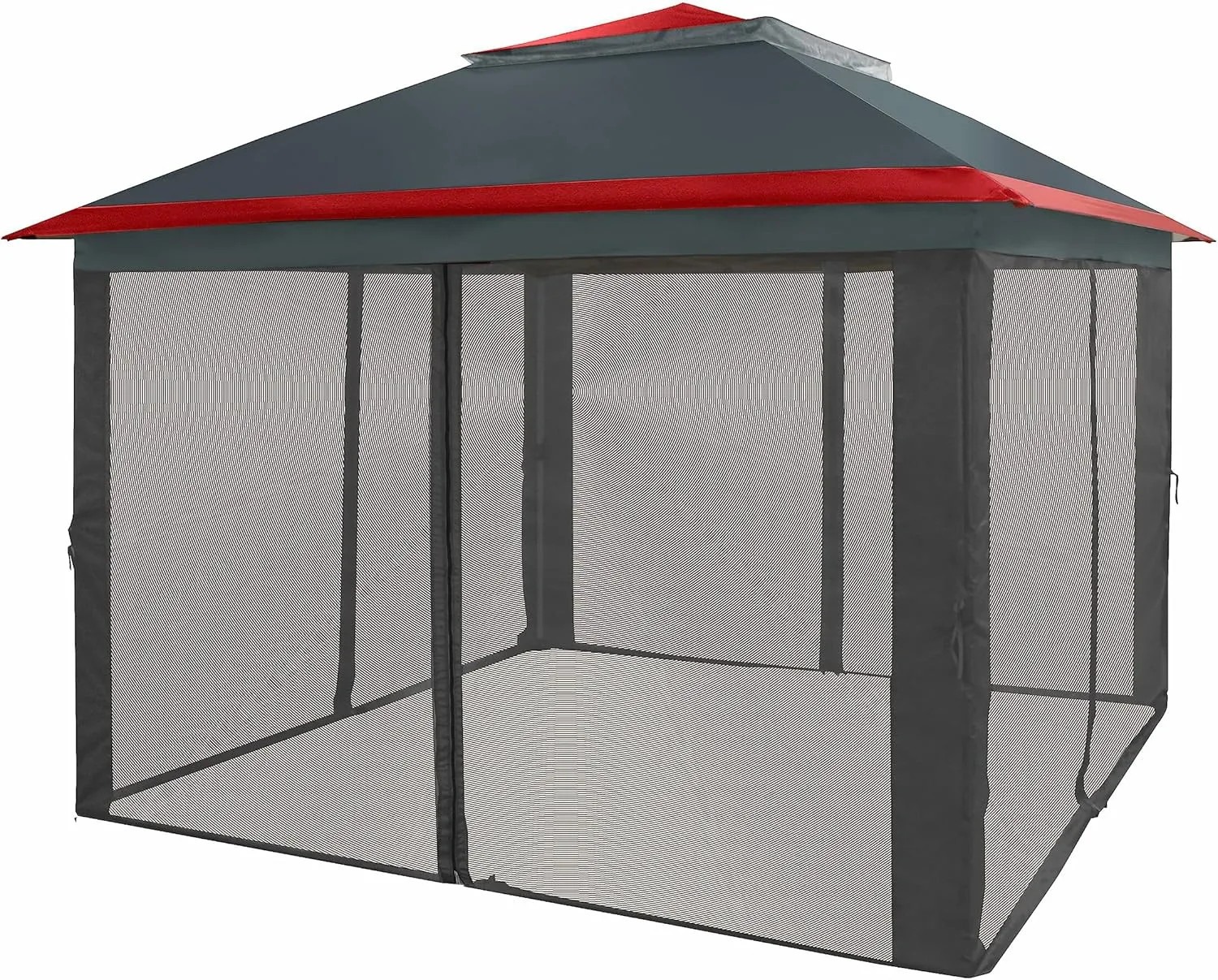 CROWN SHADES 11x11 Pop Up Gazebo, Patented One Push Outoor Canopy Tent with Wheeled STO-N-Go Cover Bag, Pop Up Canopy with Netting for Patio, Backyard (11x11, Red & Grey Grid)