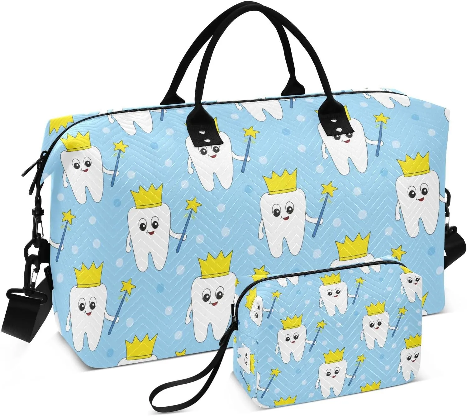 Crowned Tooth Star Wand Sports Gym Bag for Women Men Travel Duffel Bag Weekend Overnight Carry on Bag with Toiletry Bag Air Travel Bag for Plane Hospital Workout Swimming Yoga