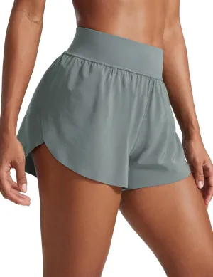 CRZ YOGA High Waisted Dolphin Athletic Running Shorts for Women 3" High Split Comfy Mesh Liner for Gym Workout Track