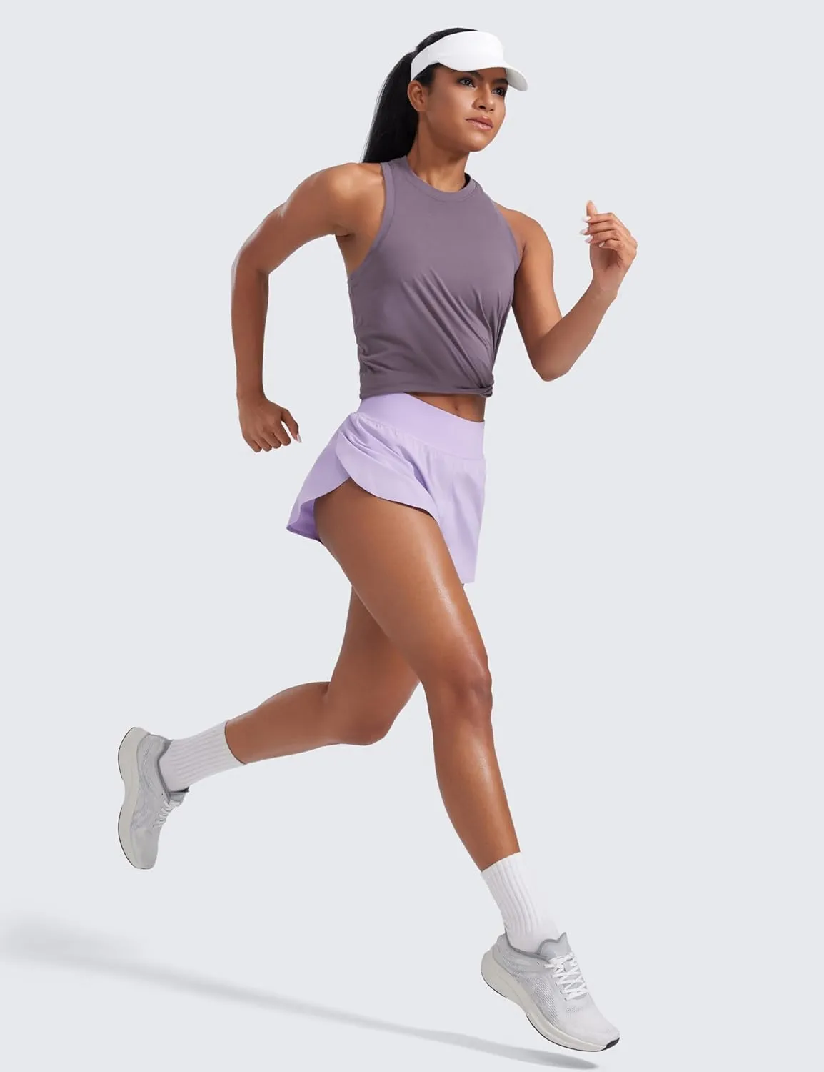 CRZ YOGA High Waisted Dolphin Athletic Running Shorts for Women 3" High Split Comfy Mesh Liner for Gym Workout Track