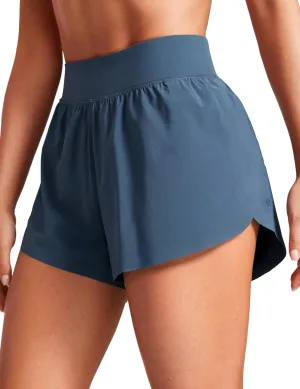 CRZ YOGA High Waisted Dolphin Athletic Running Shorts for Women 3" High Split Comfy Mesh Liner for Gym Workout Track