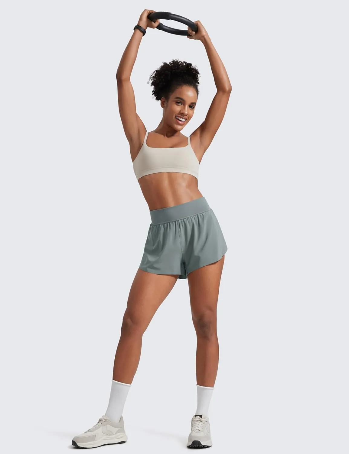 CRZ YOGA High Waisted Dolphin Athletic Running Shorts for Women 3" High Split Comfy Mesh Liner for Gym Workout Track