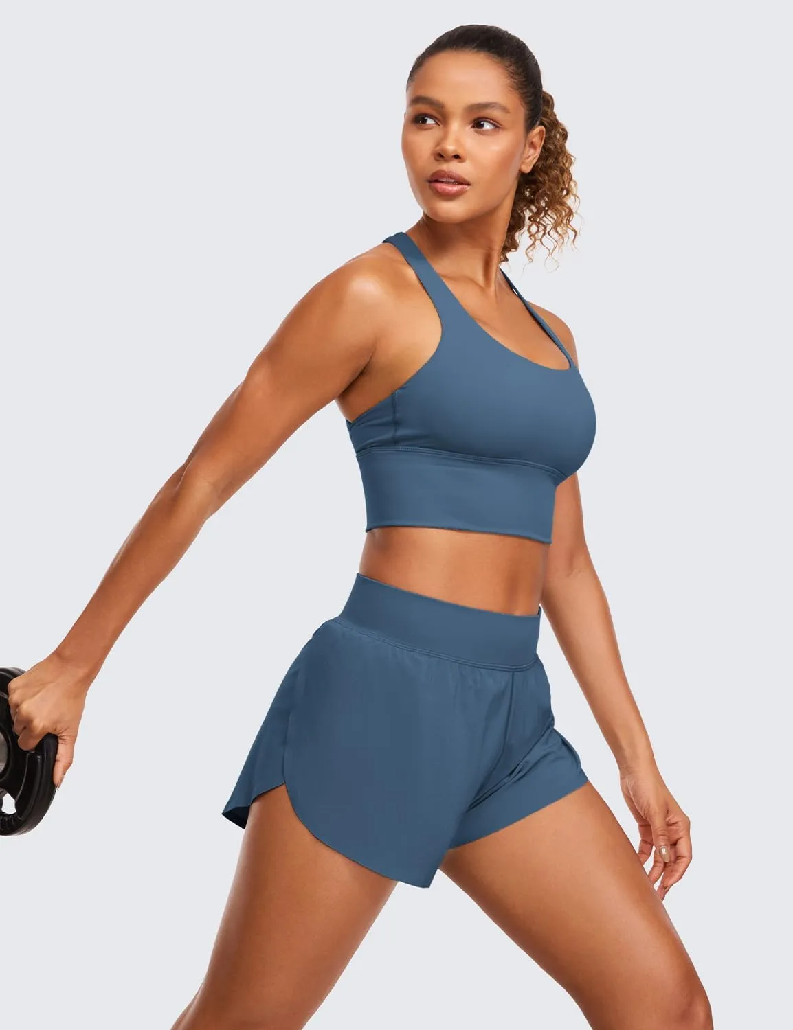 CRZ YOGA High Waisted Dolphin Athletic Running Shorts for Women 3" High Split Comfy Mesh Liner for Gym Workout Track