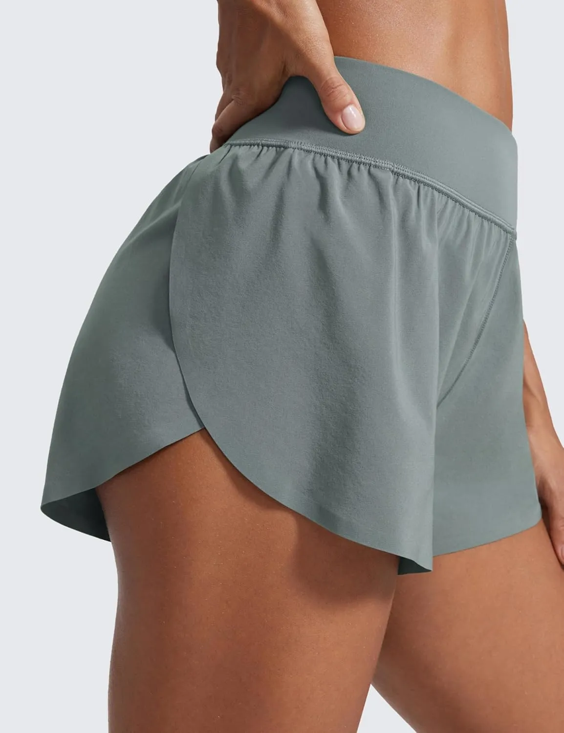 CRZ YOGA High Waisted Dolphin Athletic Running Shorts for Women 3" High Split Comfy Mesh Liner for Gym Workout Track