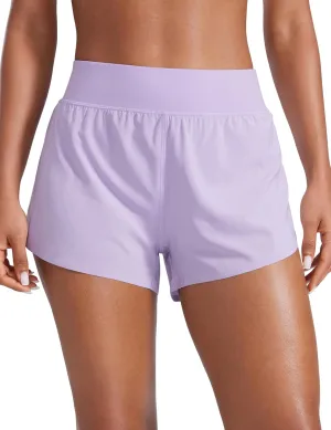 CRZ YOGA High Waisted Dolphin Athletic Running Shorts for Women 3" High Split Comfy Mesh Liner for Gym Workout Track