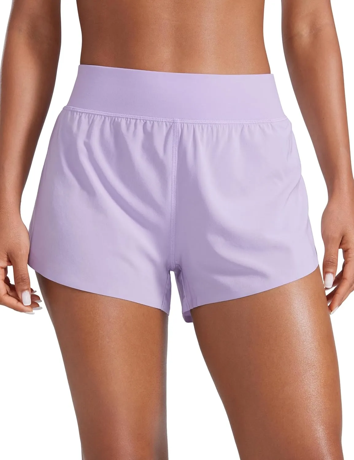 CRZ YOGA High Waisted Dolphin Athletic Running Shorts for Women 3" High Split Comfy Mesh Liner for Gym Workout Track