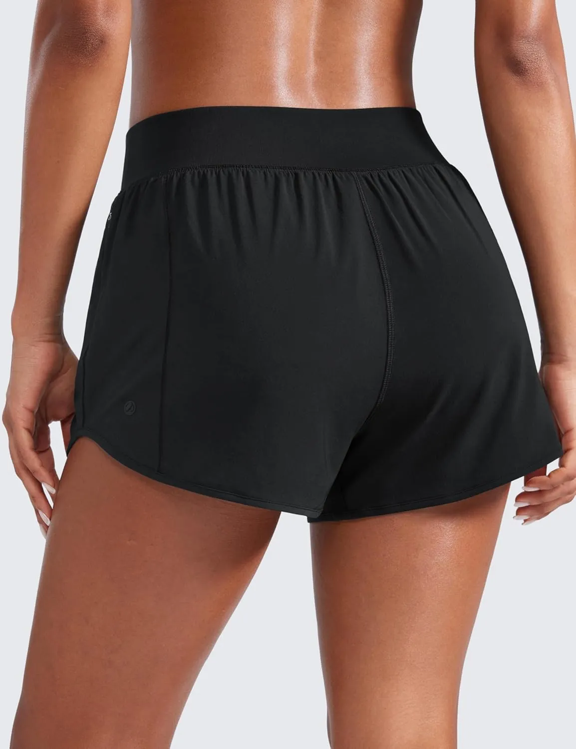 CRZ YOGA Mid Waisted Running Shorts for Women 3" Curved Hems for Athletic Workout Gym with Zipper Pockets Line