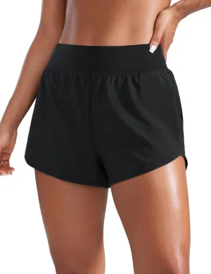 CRZ YOGA Mid Waisted Running Shorts for Women 3" Curved Hems for Athletic Workout Gym with Zipper Pockets Line