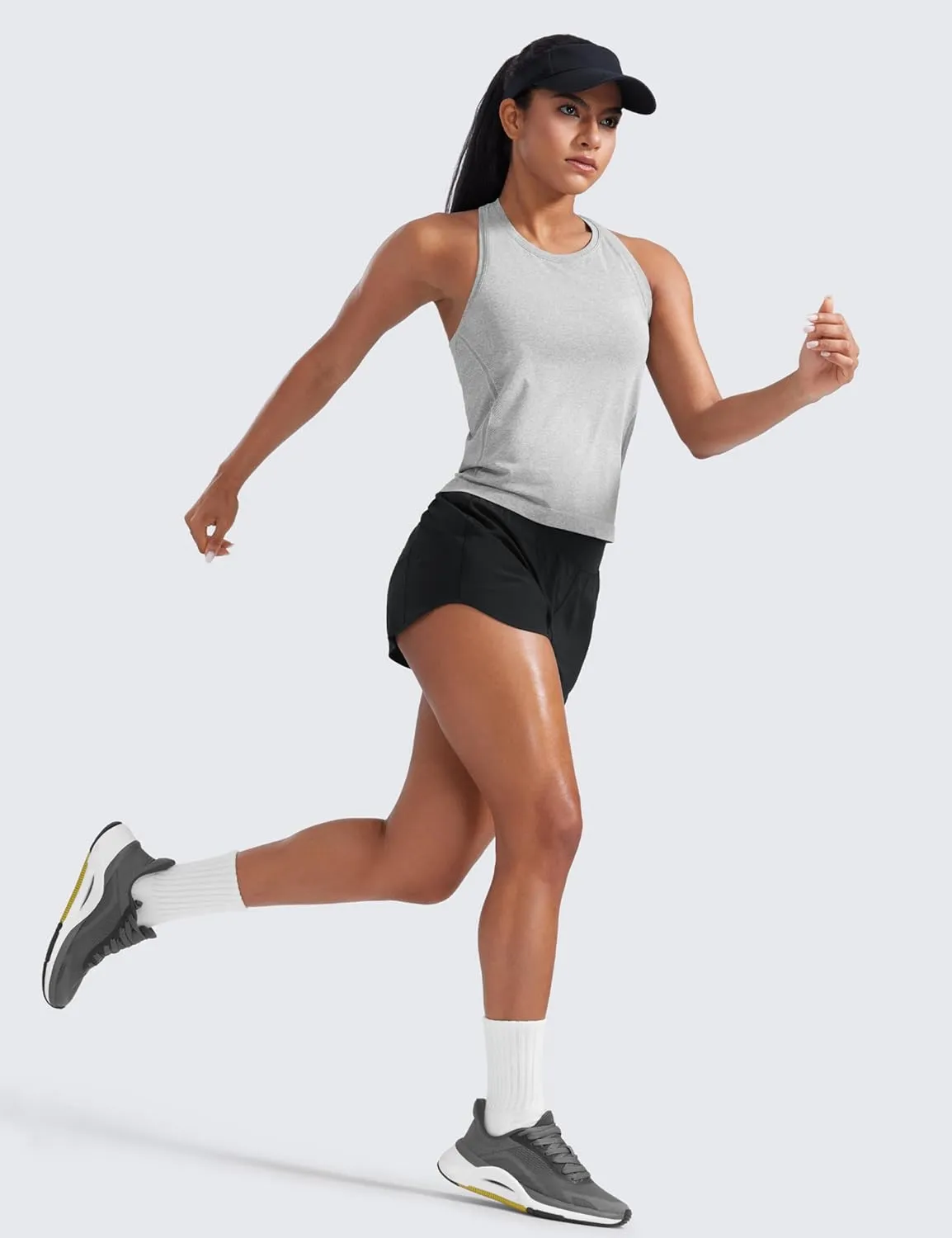 CRZ YOGA Mid Waisted Running Shorts for Women 3" Curved Hems for Athletic Workout Gym with Zipper Pockets Line