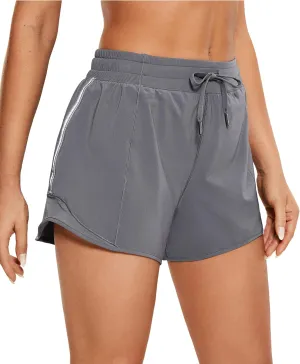 CRZ YOGA Womens Athletic Running Shorts with Zip Pocket, 4" Mid-Waist Mesh Liner Gym Workout Shorts