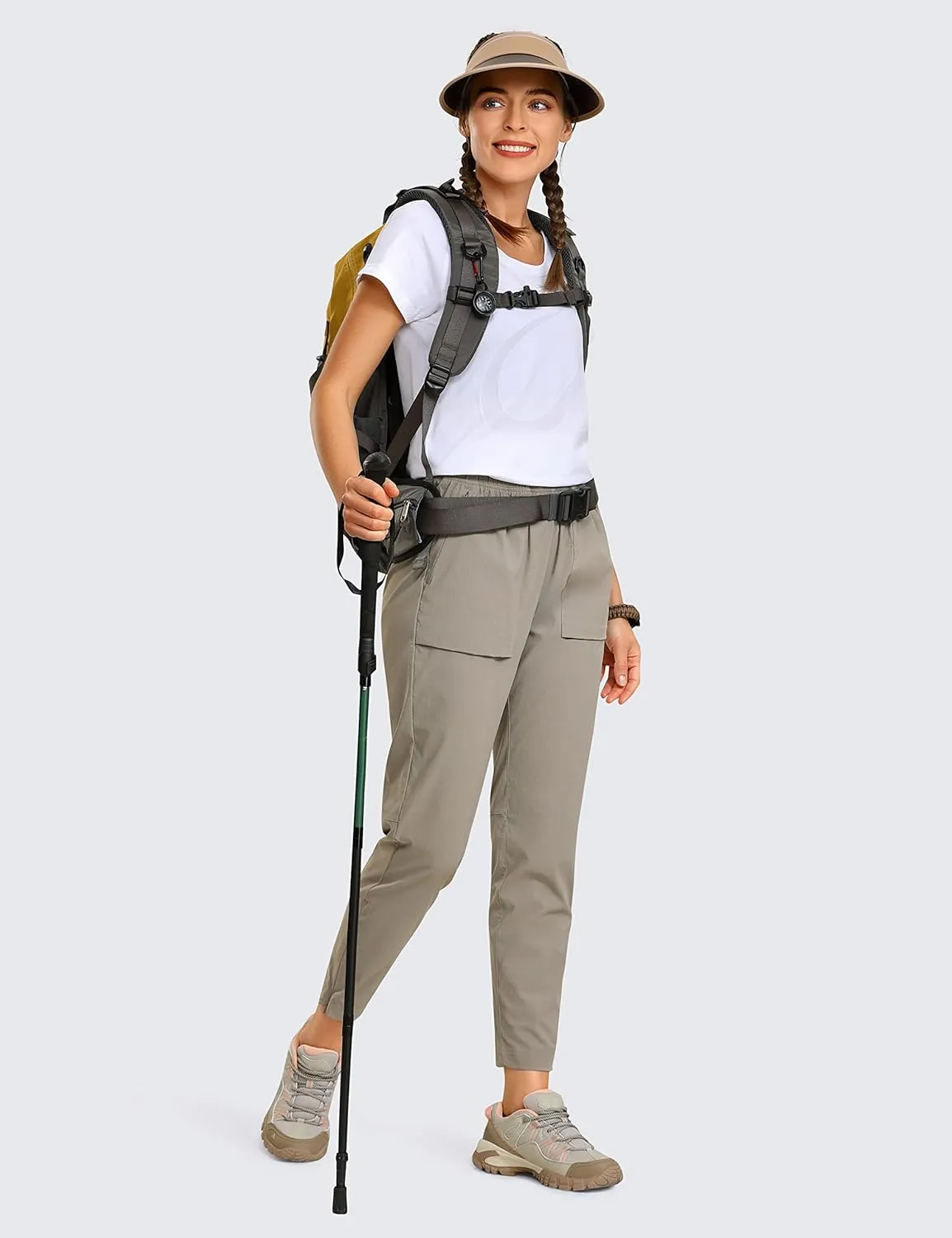 CRZ YOGA Women's High Waisted Lightweight Outdoor Hiking Pants 26.5"- Travel Workout Casual Athletic Joggers Zip Off Pockets