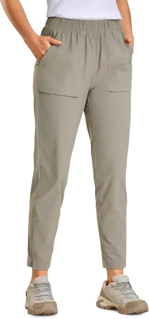 CRZ YOGA Women's High Waisted Lightweight Outdoor Hiking Pants 26.5"- Travel Workout Casual Athletic Joggers Zip Off Pockets