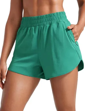 CRZ YOGA Womens High Waisted Running Shorts Mesh Liner 3'' Dolphin Quick Dry for Athletic Gym Track Workout with Zip Pocket