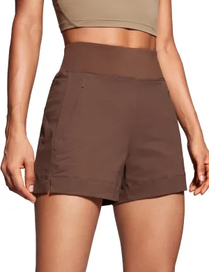 CRZ YOGA Women's Lightweight Mid Rise Hiking Shorts 4'' - Stretch for Athletic Summer Travel Outdoor Golf with Zip Pockets