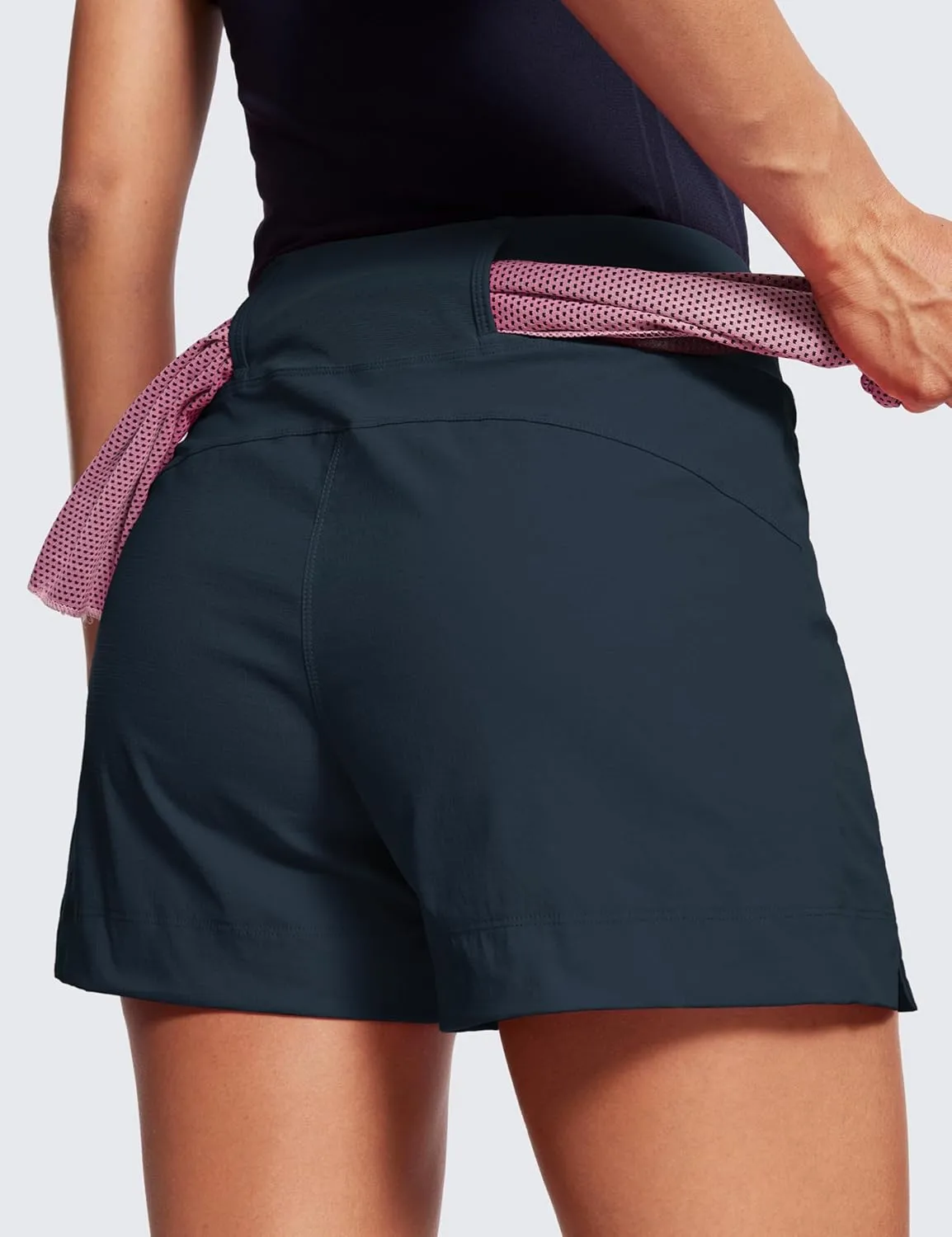 CRZ YOGA Women's Lightweight Mid Rise Hiking Shorts 4'' - Stretch for Athletic Summer Travel Outdoor Golf with Zip Pockets