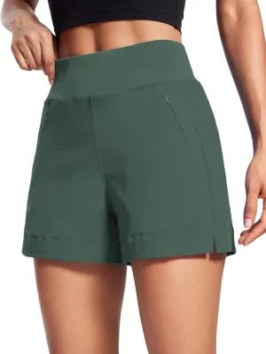 CRZ YOGA Women's Lightweight Mid Rise Hiking Shorts 4'' - Stretch for Athletic Summer Travel Outdoor Golf with Zip Pockets