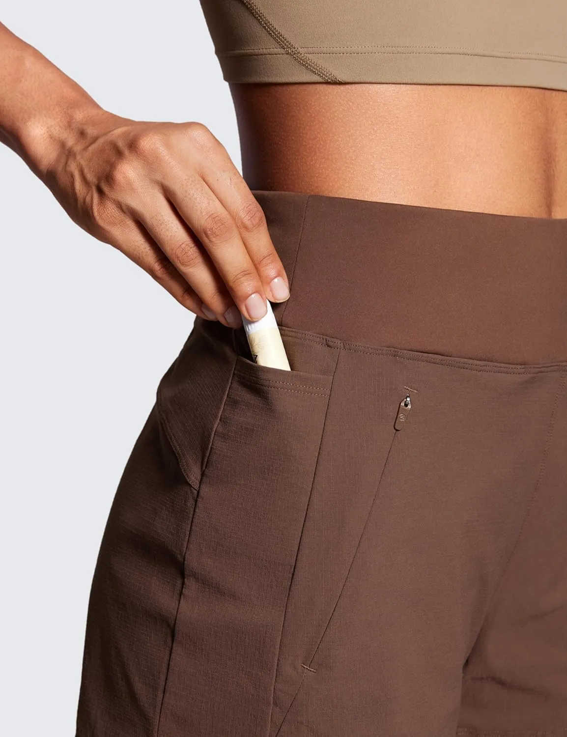 CRZ YOGA Women's Lightweight Mid Rise Hiking Shorts 4'' - Stretch for Athletic Summer Travel Outdoor Golf with Zip Pockets