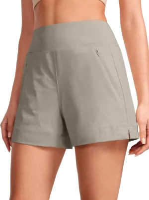 CRZ YOGA Women's Lightweight Mid Rise Hiking Shorts 4'' - Stretch for Athletic Summer Travel Outdoor Golf with Zip Pockets