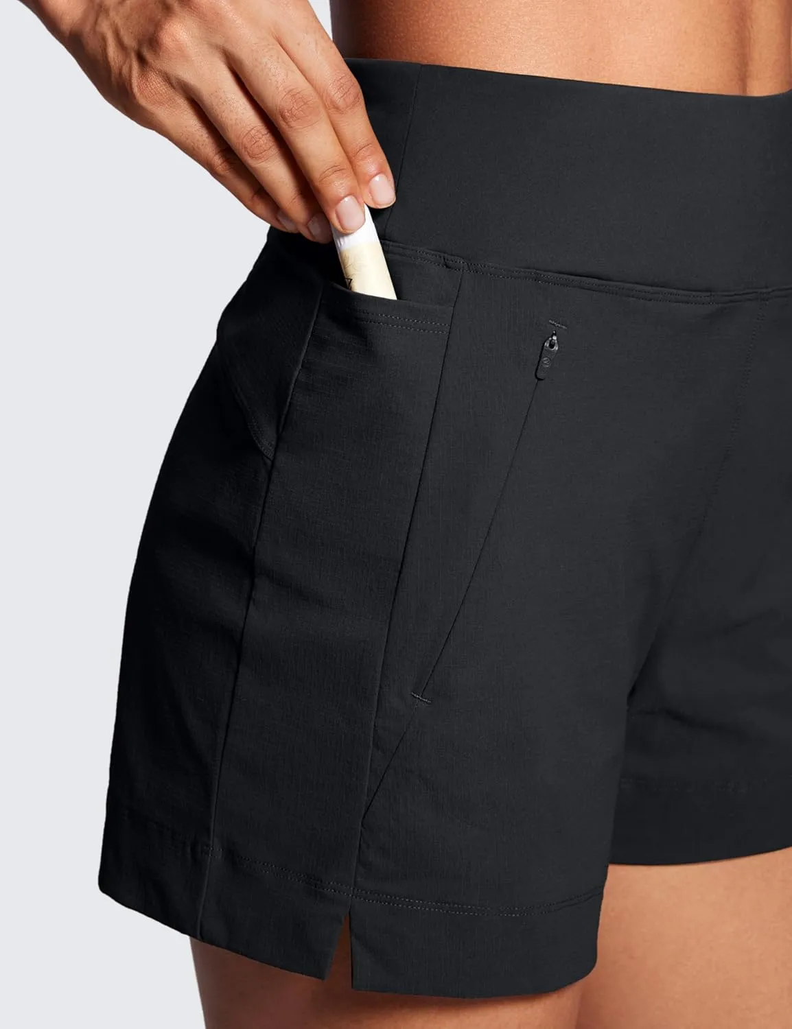 CRZ YOGA Women's Lightweight Mid Rise Hiking Shorts 4'' - Stretch for Athletic Summer Travel Outdoor Golf with Zip Pockets