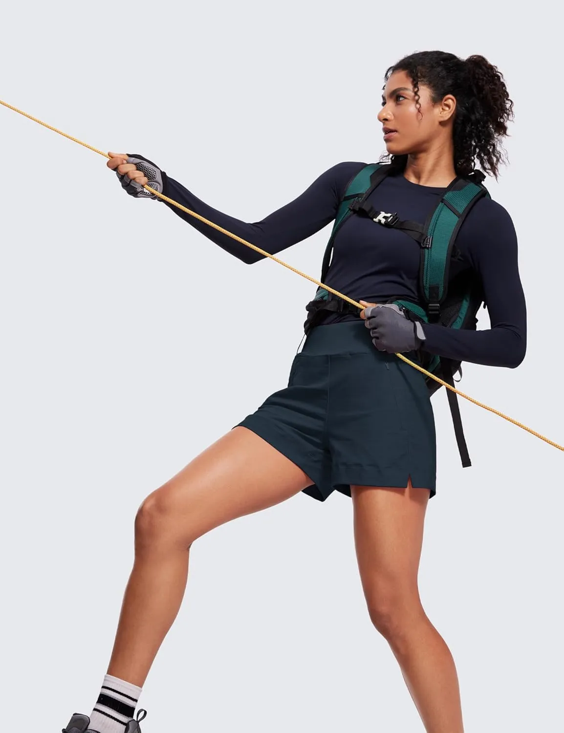 CRZ YOGA Women's Lightweight Mid Rise Hiking Shorts 4'' - Stretch for Athletic Summer Travel Outdoor Golf with Zip Pockets