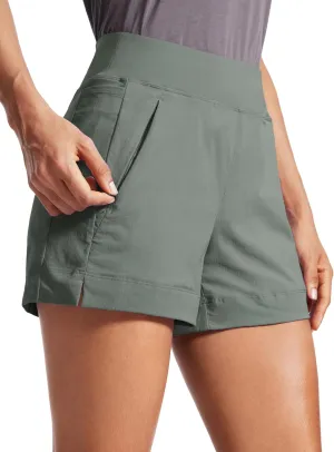 CRZ YOGA Women's Lightweight Mid Rise Hiking Shorts 4'' - Stretch for Athletic Summer Travel Outdoor Golf with Zip Pockets