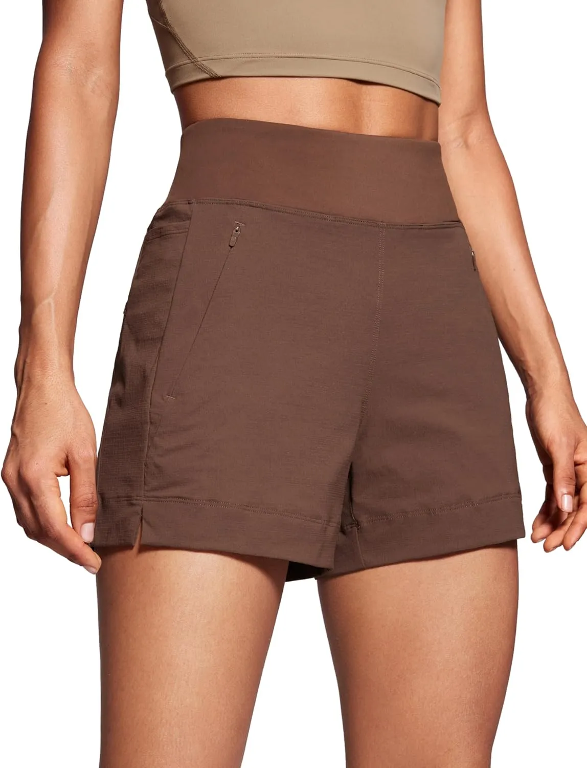 CRZ YOGA Women's Lightweight Mid Rise Hiking Shorts 4'' - Stretch for Athletic Summer Travel Outdoor Golf with Zip Pockets