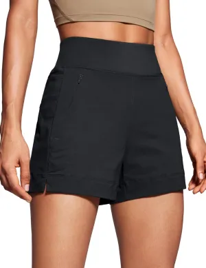 CRZ YOGA Women's Lightweight Mid Rise Hiking Shorts 4'' - Stretch for Athletic Summer Travel Outdoor Golf with Zip Pockets