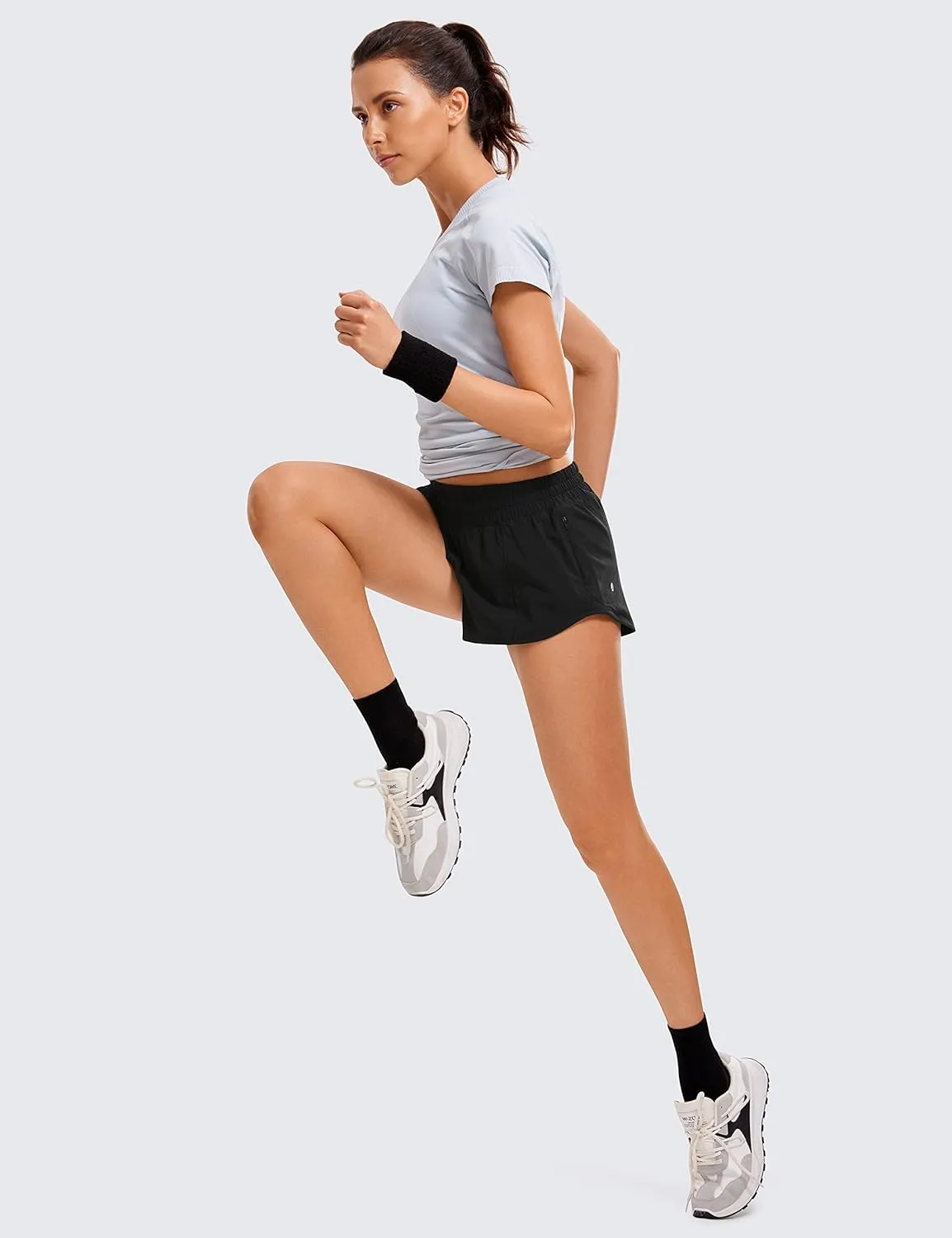CRZ YOGA Women's Running Shorts Low Waisted 2.5" - Mesh Liner Quick Dry for Track Gym Athletic Workout with Zip Pocket
