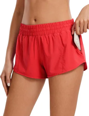 CRZ YOGA Women's Running Shorts Low Waisted 2.5" - Mesh Liner Quick Dry for Track Gym Athletic Workout with Zip Pocket