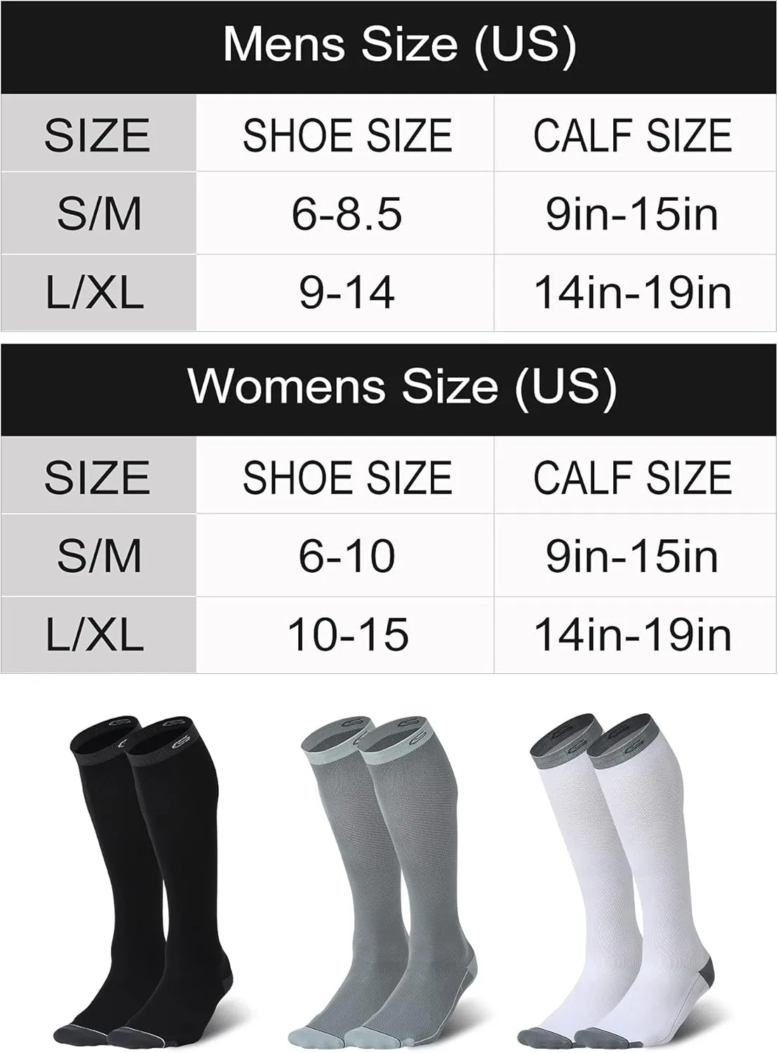 CS CELERSPORT 3 Pairs Compression Socks 20-30mmHg for Men Running Athletic Support Socks