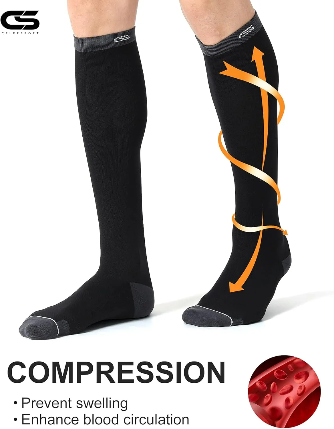 CS CELERSPORT 3 Pairs Compression Socks 20-30mmHg for Men Running Athletic Support Socks