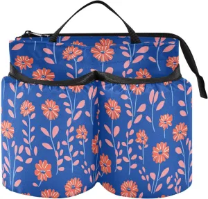 Cup Holder Luggage Portable Small Coral Flowers Blue Plane Drink Holder with Strap Travel Gifts for Travelling Women Men