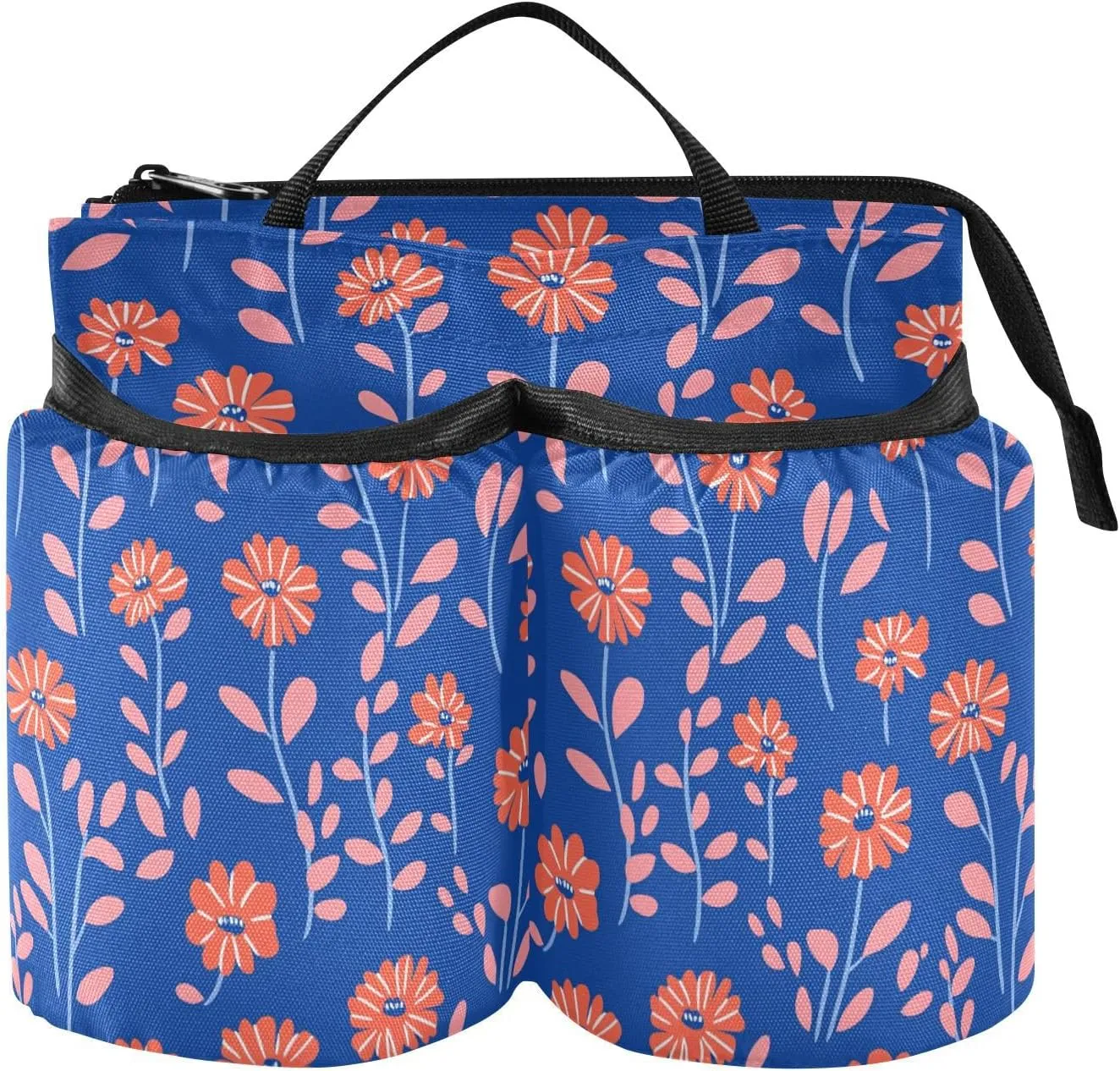 Cup Holder Luggage Portable Small Coral Flowers Blue Plane Drink Holder with Strap Travel Gifts for Travelling Women Men