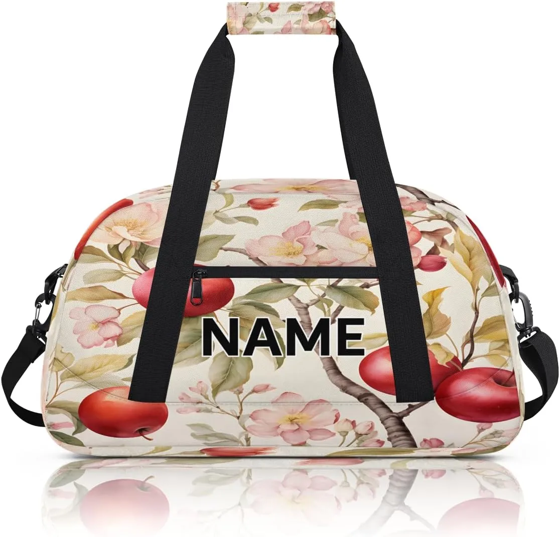 Custom Apples Small Gym Bag 18 inch for Women Men Personalized Fruit Apples Flower Carry On Overnight Weekender Bag for Travel Work Dance Sport