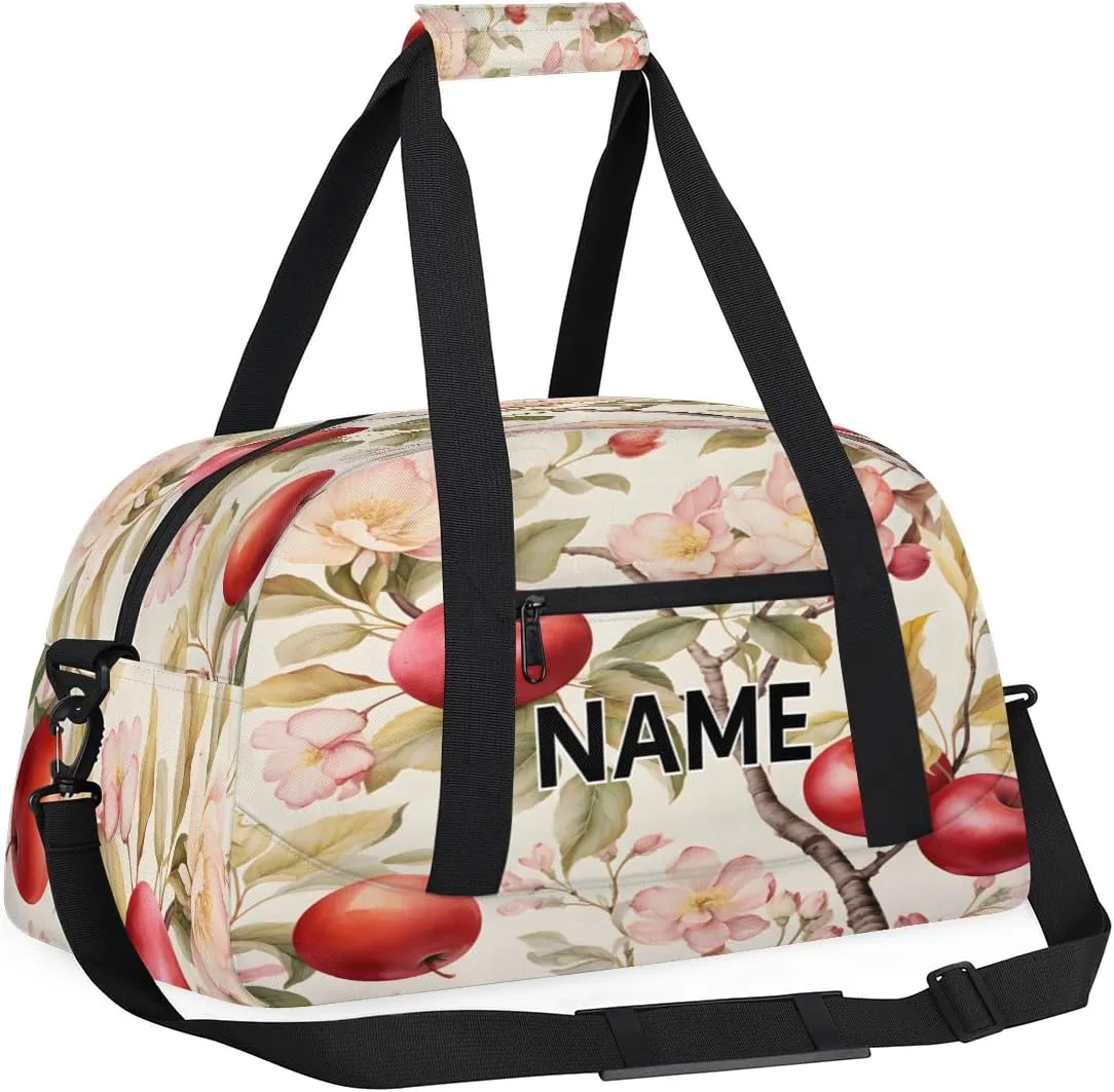 Custom Apples Small Gym Bag 18 inch for Women Men Personalized Fruit Apples Flower Carry On Overnight Weekender Bag for Travel Work Dance Sport